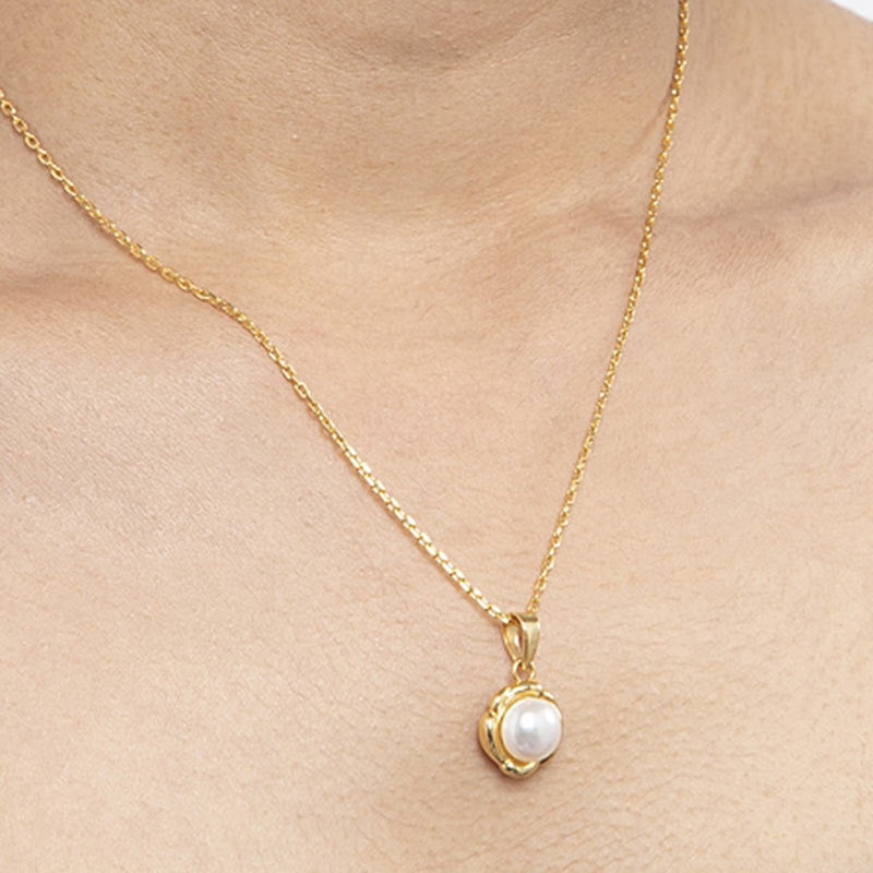 CLARA 925 Sterling Silver Real Pearl Aki Pendant With Chain Necklace | Gold Rhodium Plated | Gift for Women & Girls