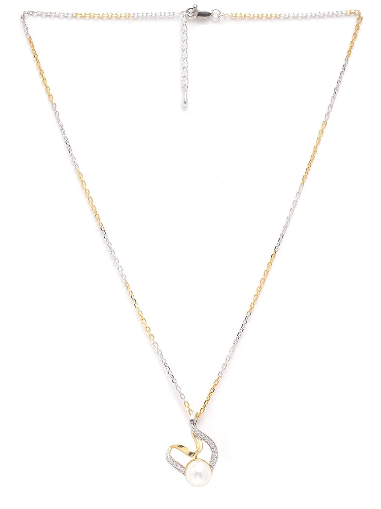CLARA 925 Sterling Silver Pearl Asuka Pendant Earring Chain Jewellery Set | Gold Rhodium Plated, Swiss Zirconia | Gift for Women & Girls
