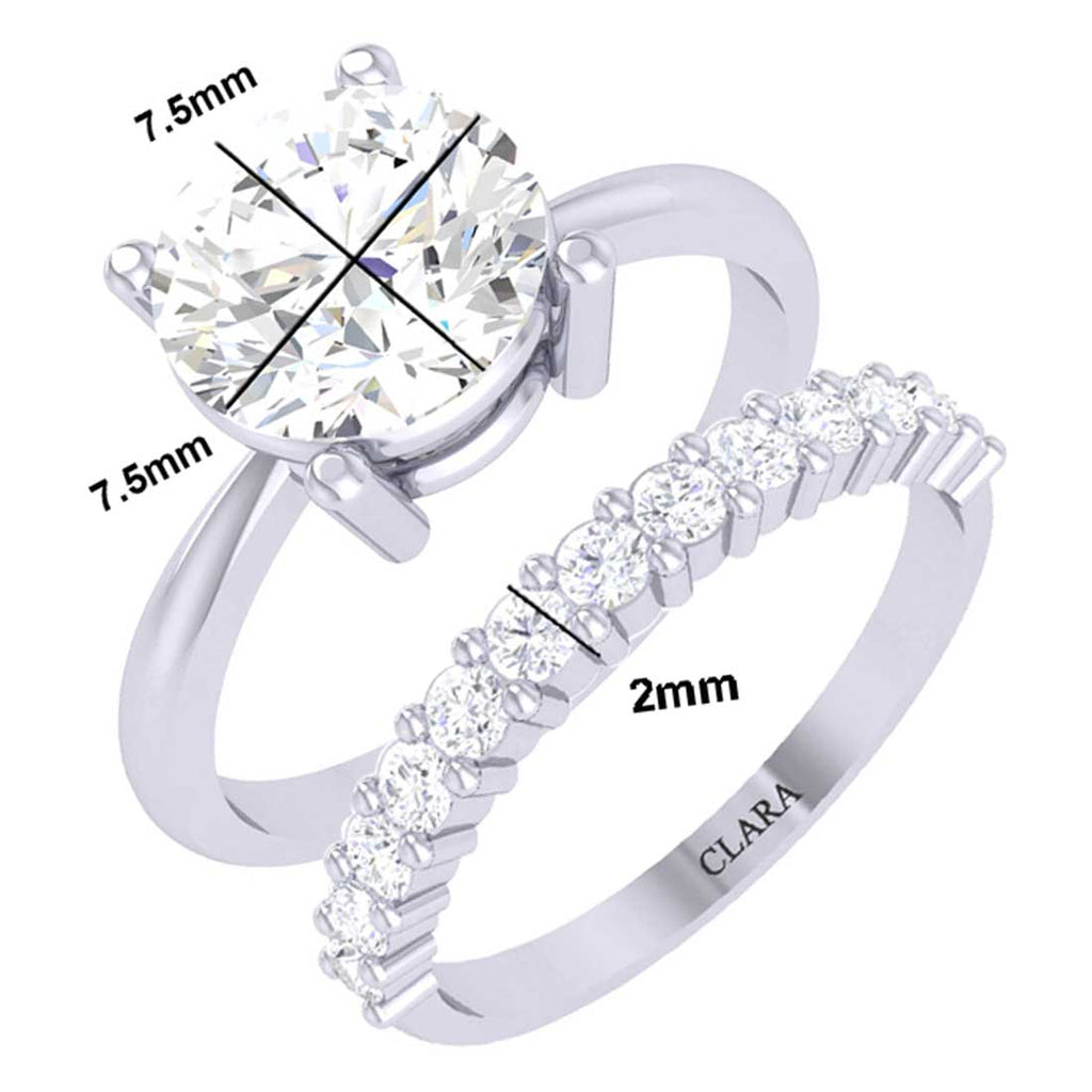 Clara 92.5 Sterling Silver Round Brilliant Solitaire Ring with Band Gift for Women & Girls