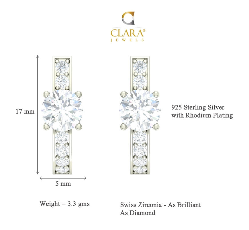 Clara 925 Sterling Silver and Cubic Zirconia Hoop Estelle Earring With Screw Back for Women & Girls