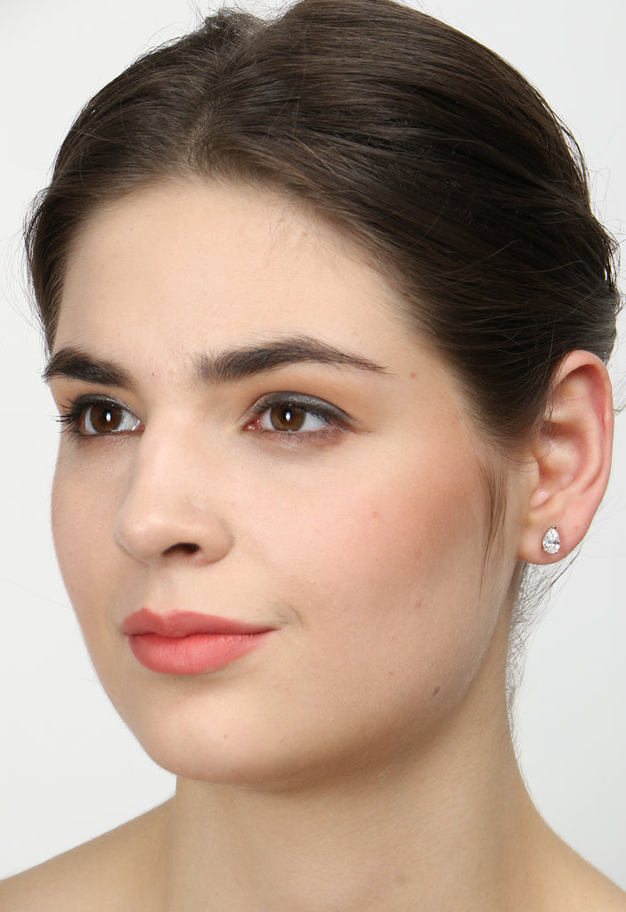 CLARA 925 Sterling Silver Swiss Zirconia Pear Earring With Screw Back Gift for Women and Girls