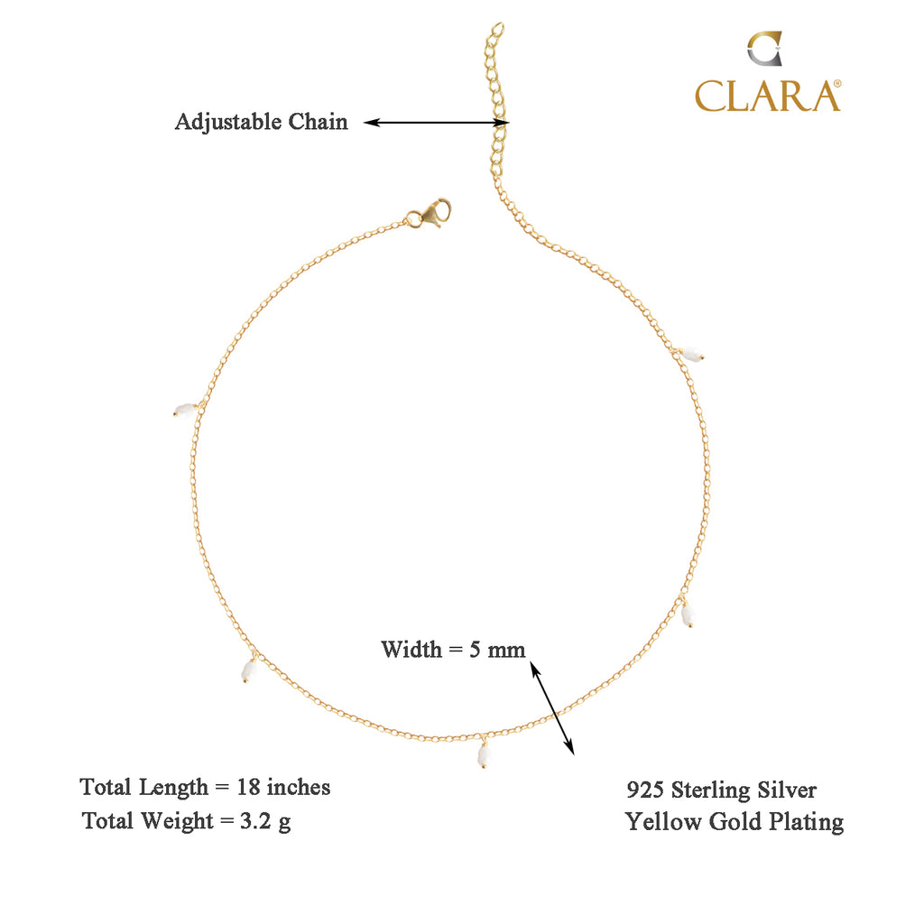 CLARA 925 Sterling Silver Dainty Pearl Charm Necklace Chain