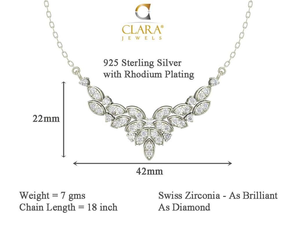 CLARA 925 Sterling Silver Rhodium Plated Cubic Zirconia Pendant with Chain Gift for Women & Girls