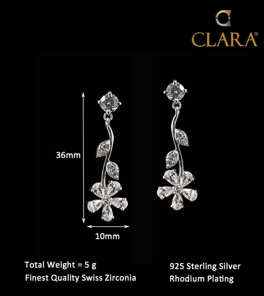 Clara 925 Sterling Silver Flower Dangler Earrings
