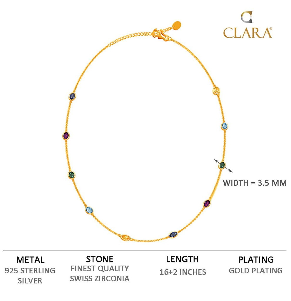 CLARA 925 Sterling Silver Multicolor Charm Minimal Necklace Chain 