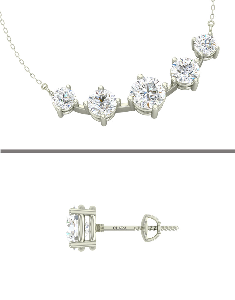 5 Stone Silver Chain Pendant with Earring