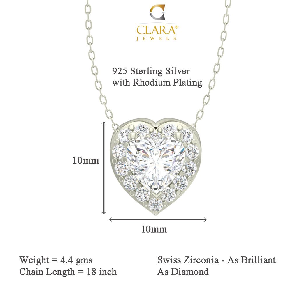 CLARA 925 Sterling Silver Rhodium Plated Valentine Pendant with Chain Gift for Women and Girls