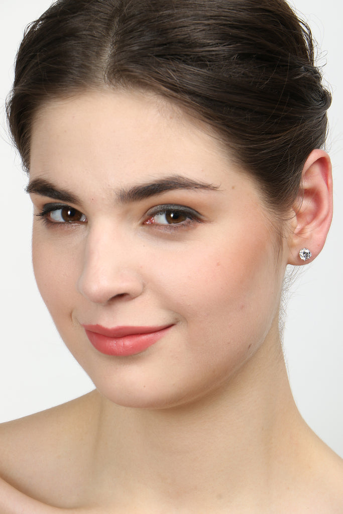 CLARA 925 Sterling Silver Swiss Zirconia 6.5 mm Earring With Screw Back Gift for Women and Girls