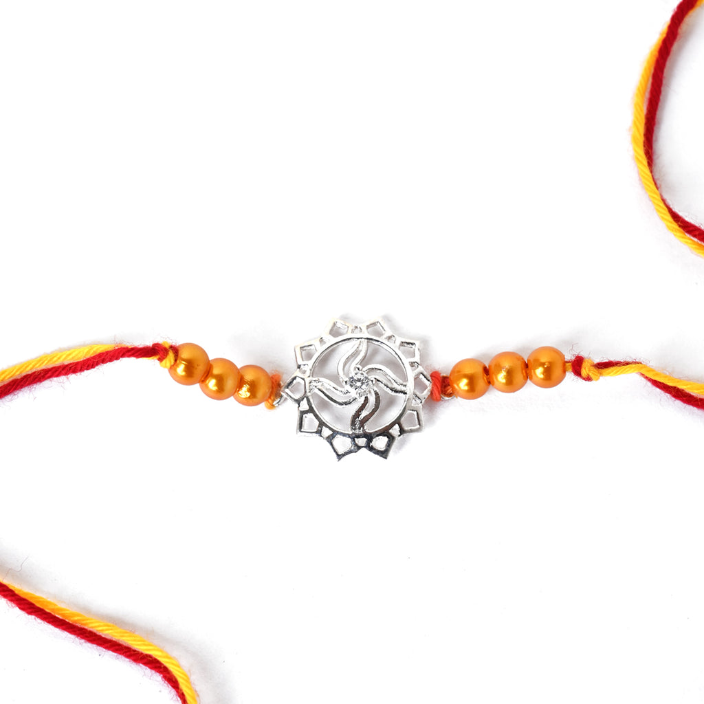 CLARA 925 Sterling Silver Swastik Rakhi with Roli Chawal for Brothers