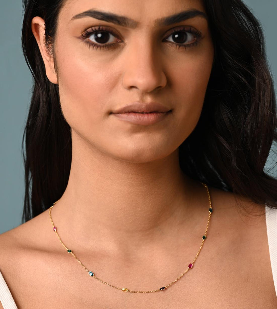 CLARA 925 Sterling Silver Multicolor Charm Minimal Necklace Chain
