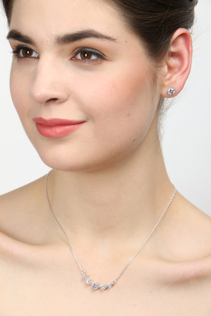 5 Stone Silver Chain Pendant with Earring