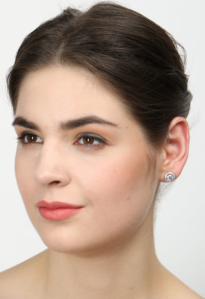 CLARA 925 Sterling Silver Swiss Zirconia Halo Earring With Screw Back Gift for Women and Girls