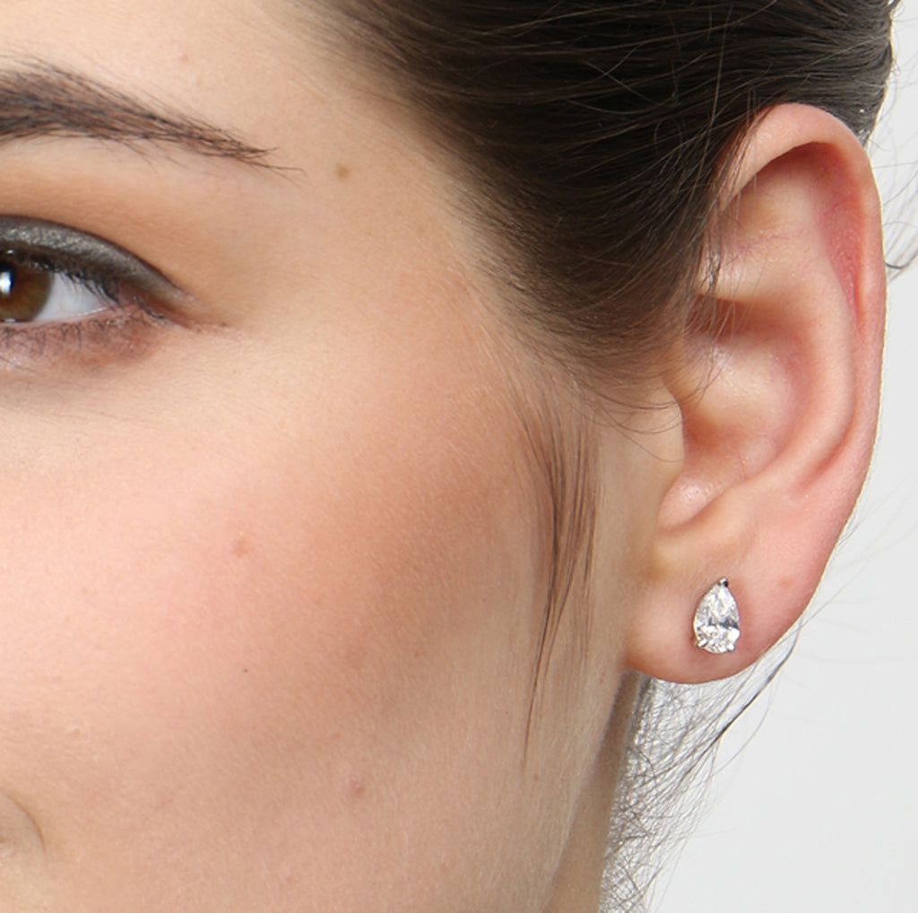 CLARA 925 Sterling Silver Swiss Zirconia Pear Earring With Screw Back Gift for Women and Girls