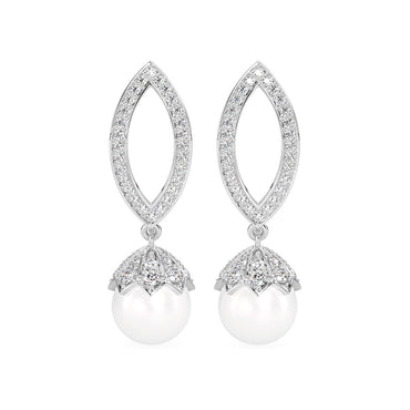 CLARA 925 Sterling Silver Pearl Akari Earrings Rhodium Plated, Swiss Zirconia , Screw Back | Gift for Women & Girls