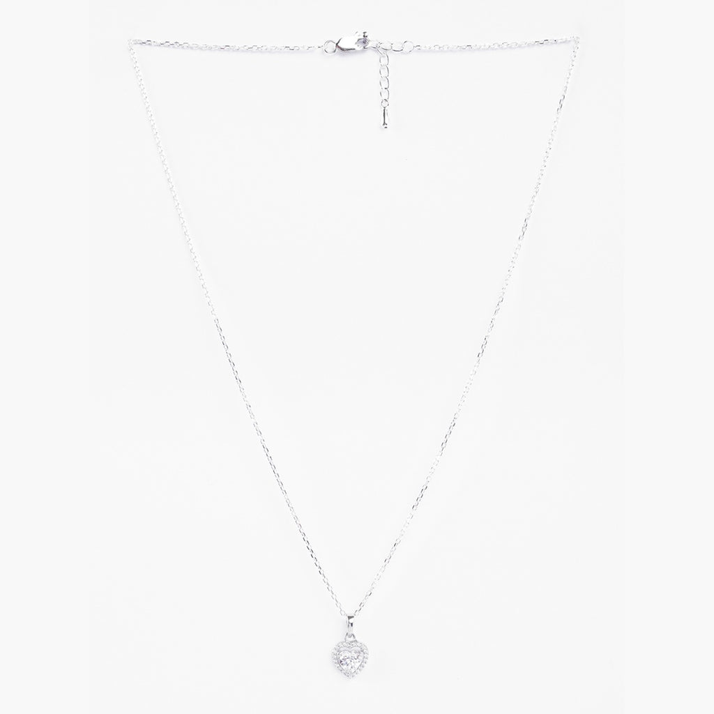 Silver Zilvia Heart Solitaire Pendant Chain