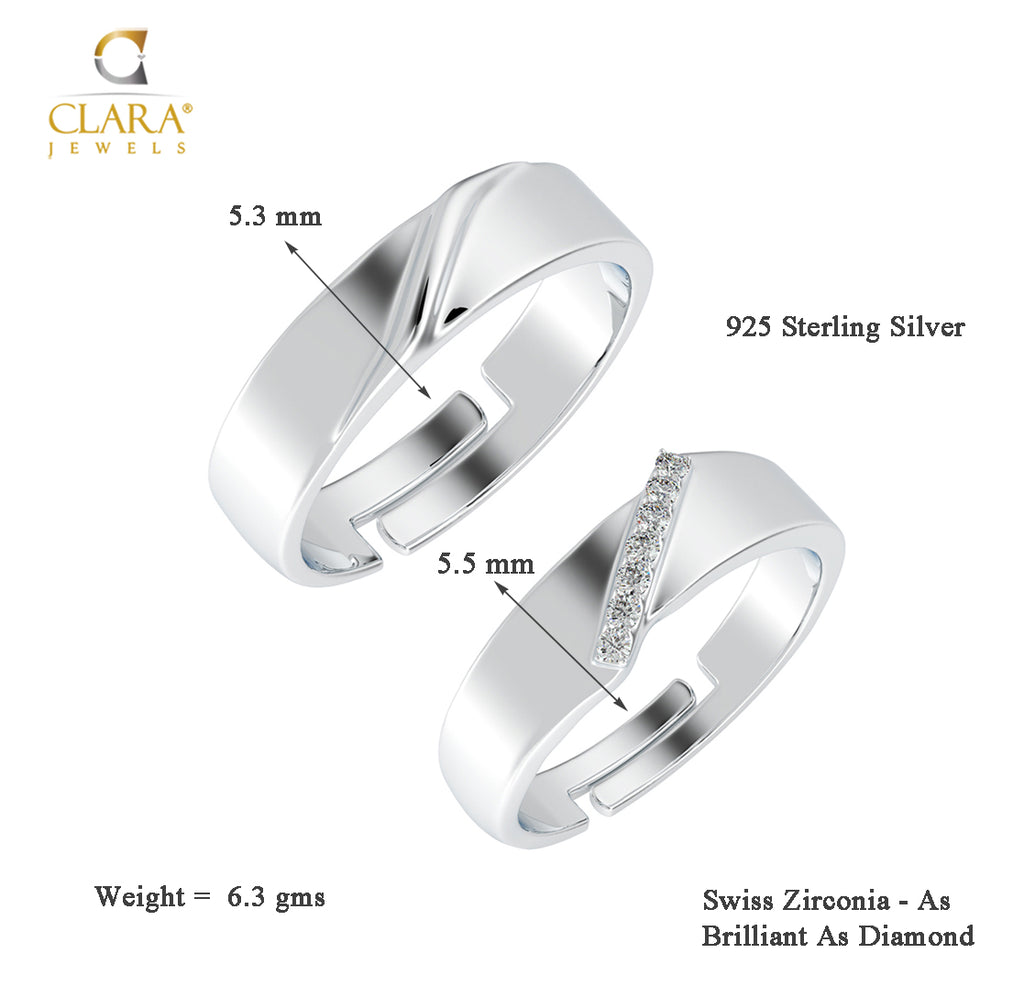 CLARA Pure 925 Sterling Silver Monte Adjustable Couple Band, Promise Rings for Lovers
