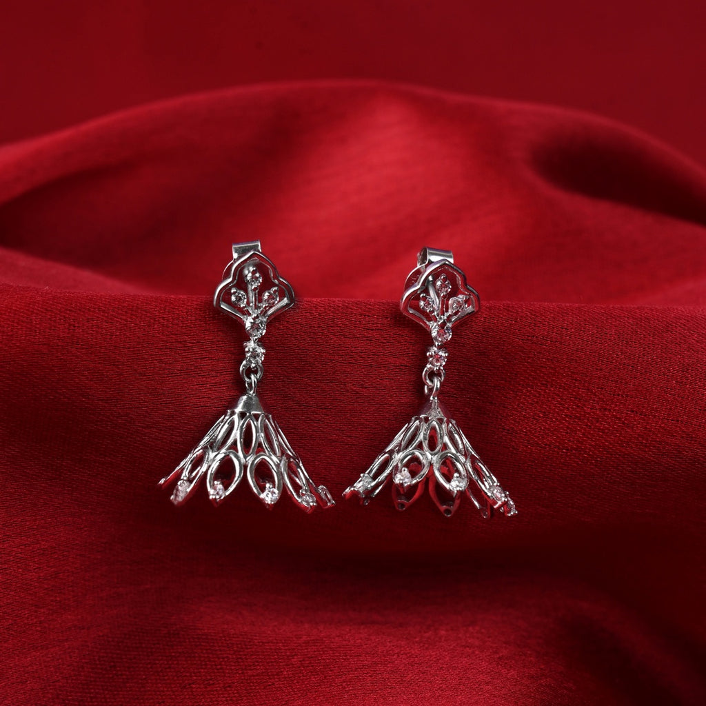 Silver Tashi Jhumki Earrings