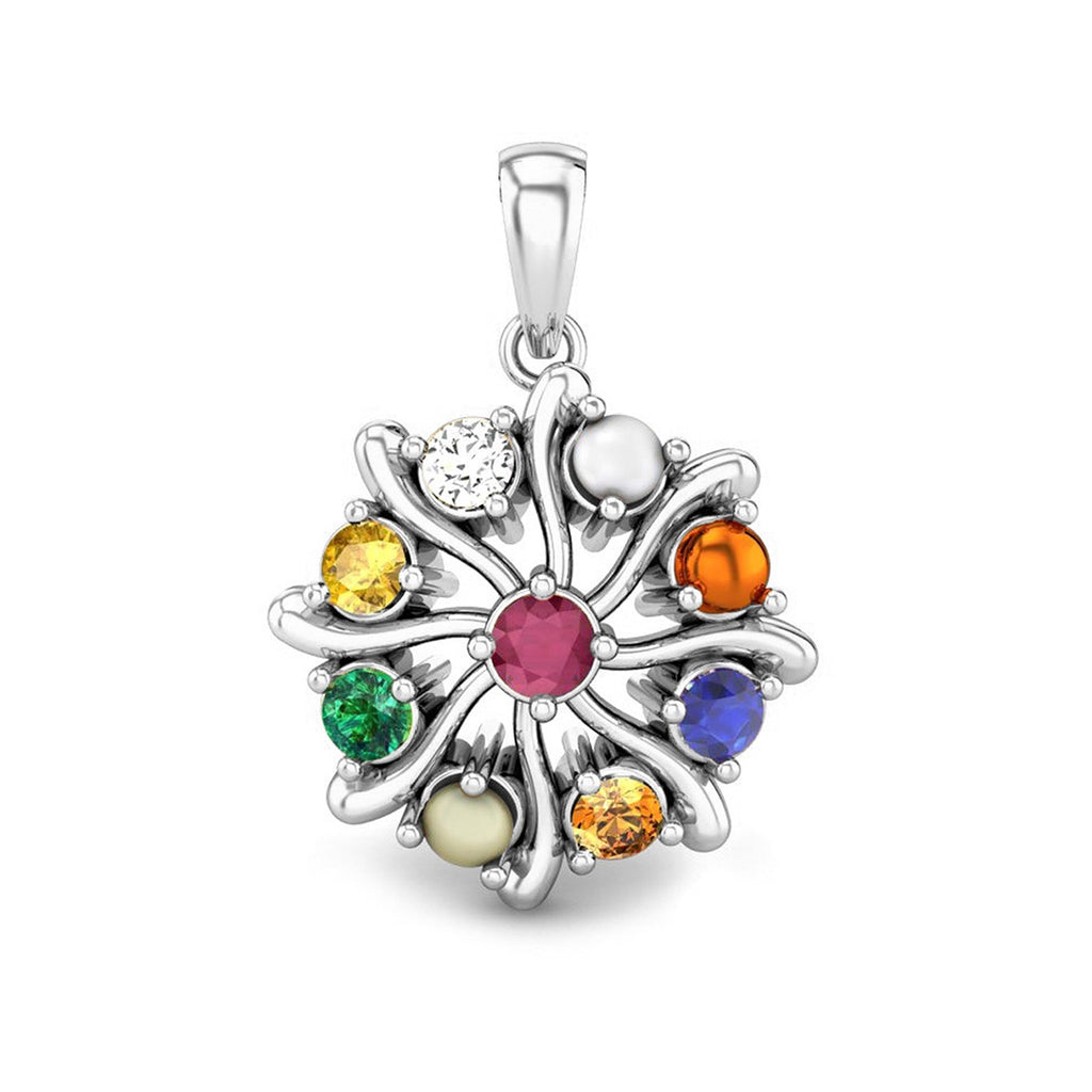 Buy Natural Certified Silver Navratna Pendant Online by CLARA