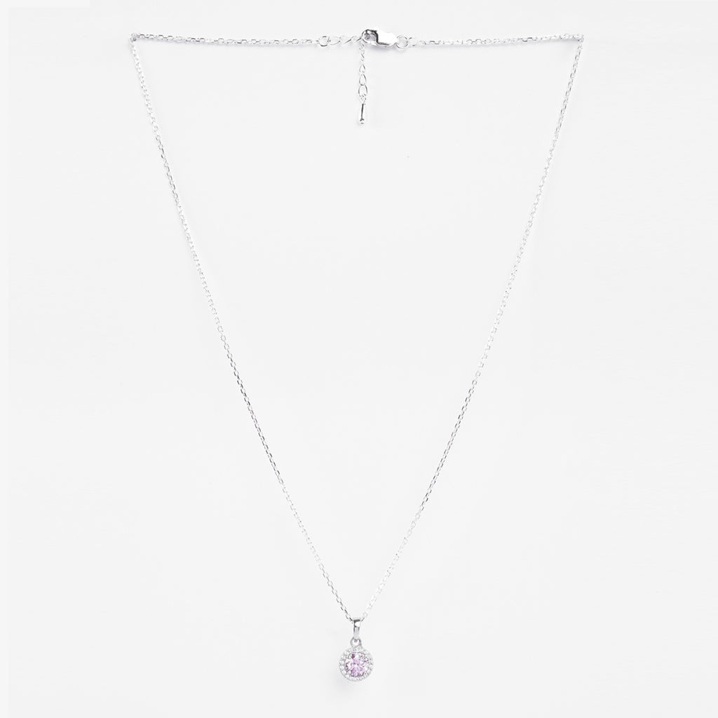 Silver Tove Pink Solitaire Pendant Chain