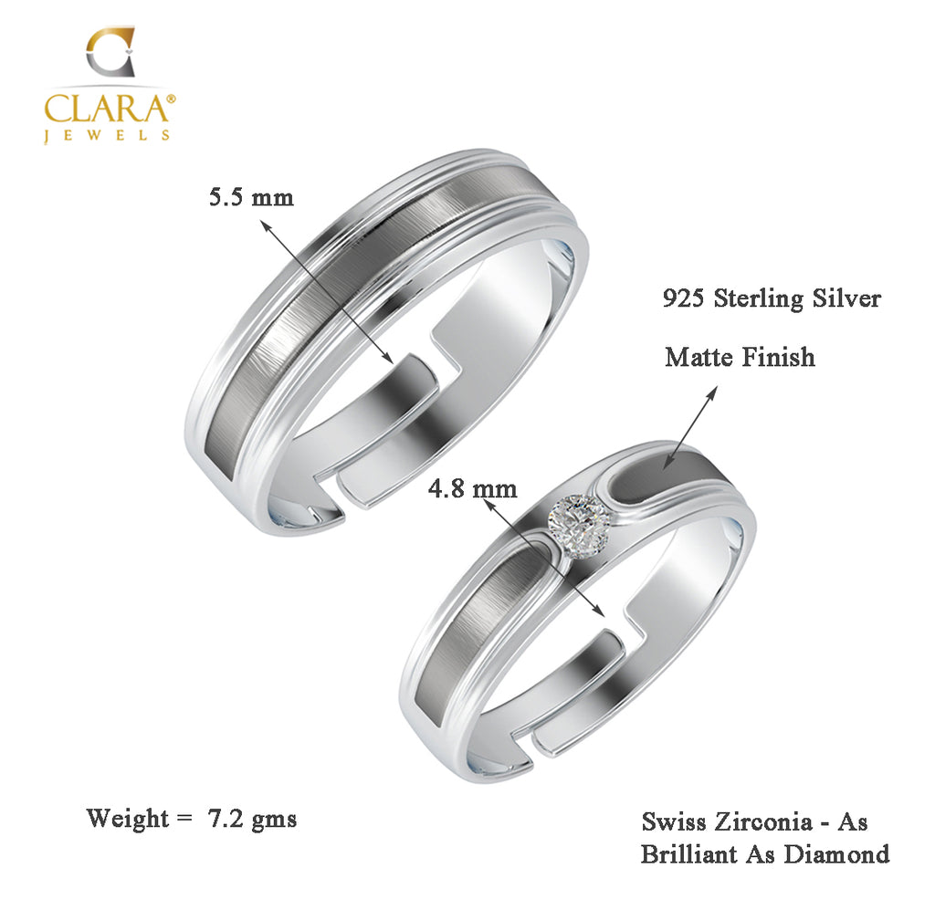 CLARA Pure 925 Sterling Silver Eternity Adjustable Couple Band, Promise Rings for Lovers