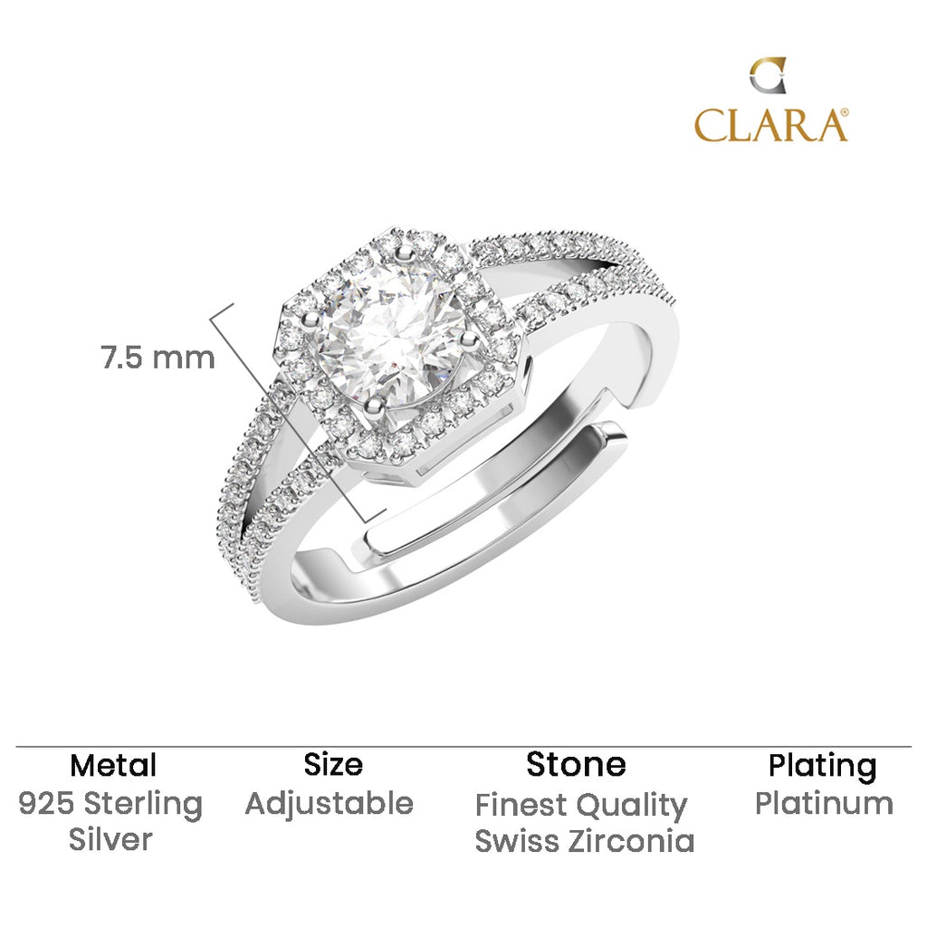 CLARA 925 Sterling Silver Size Adjustable Cathedral Halo Ring