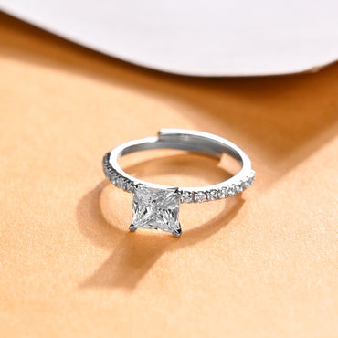 CLARA 925 Sterling Silver Size Adjustable Elodie Princess Cut Solitaire Ring 
