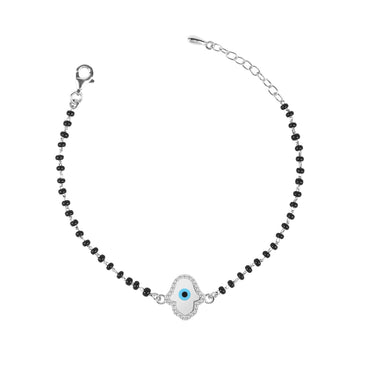 CLARA 925 Sterling Silver Evil Eye Hamsa Hand Hand Mangalsutra Bracelet