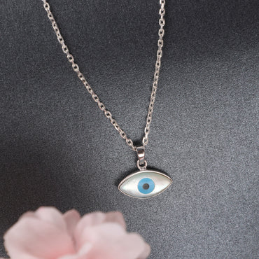 CLARA 925 Sterling Silver Evil Eye Marquise Pendant Chain Necklace 