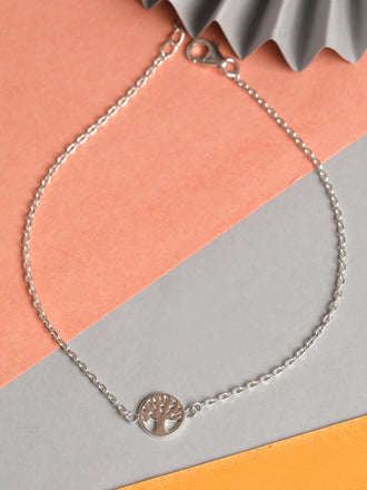 CLARA 925 Sterling Silver Tree of Life Anklet Payal ( Single ) Adjustable Chain Gift for Women and Girls