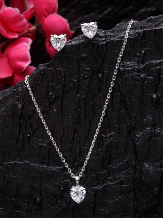 Silver Heart Solitaire Jewellery Set