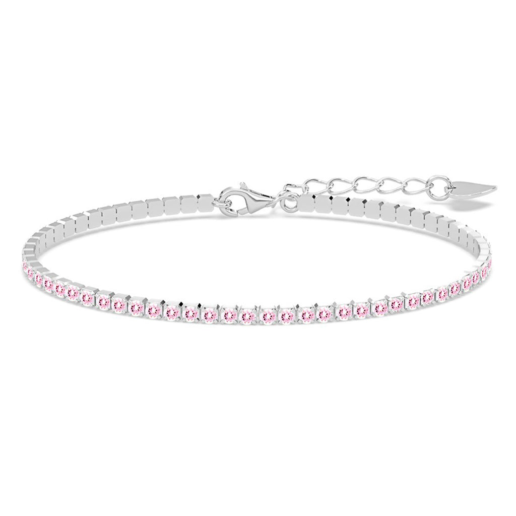 Silver Pink Slim Tennis 2mm Bracelet
