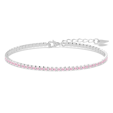 Silver Pink Slim Tennis 2mm Bracelet