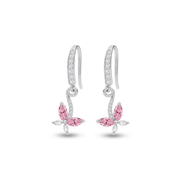 Silver Pink Butterfly Drop Earrings