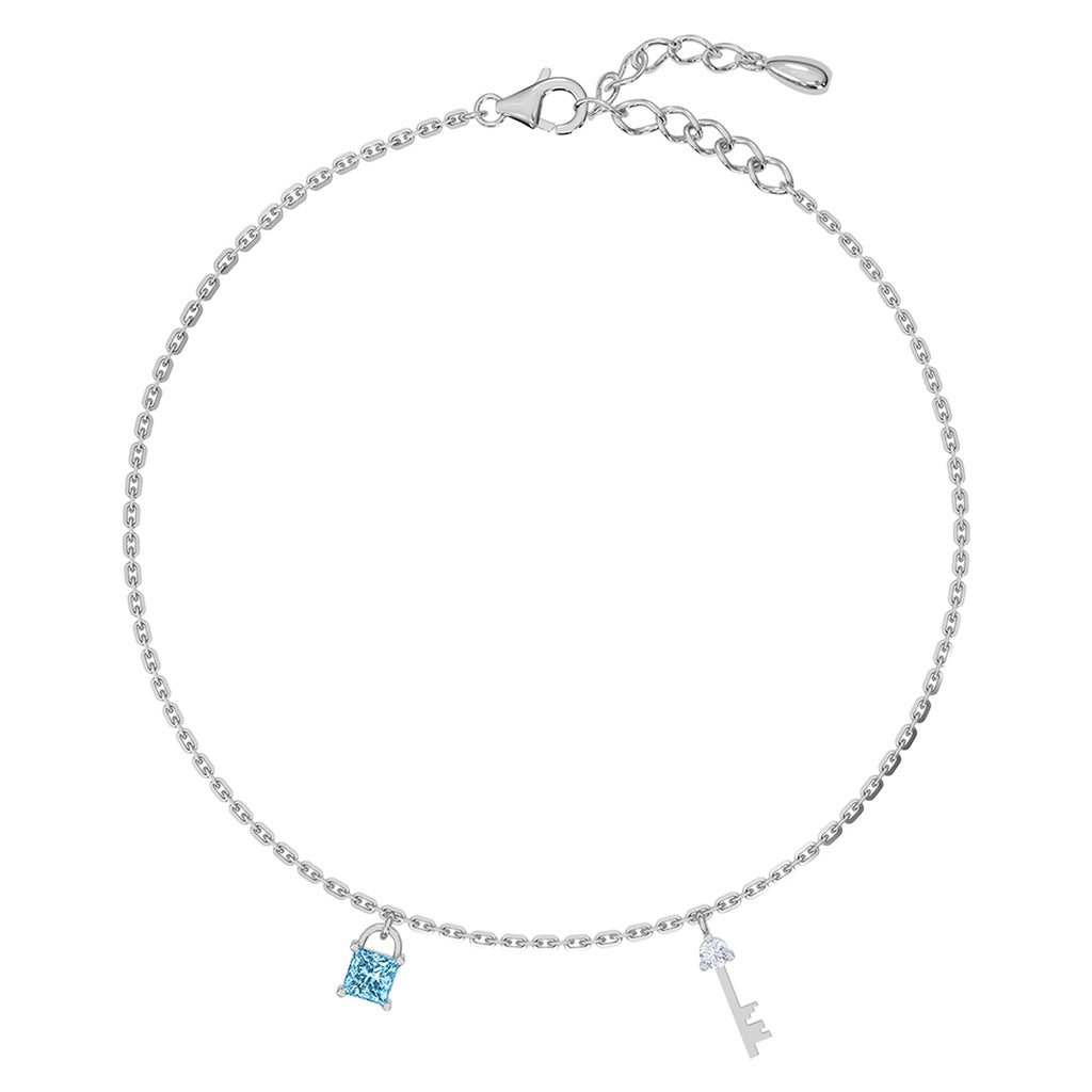 Silver Lock & Key Anklet Payal (Single)