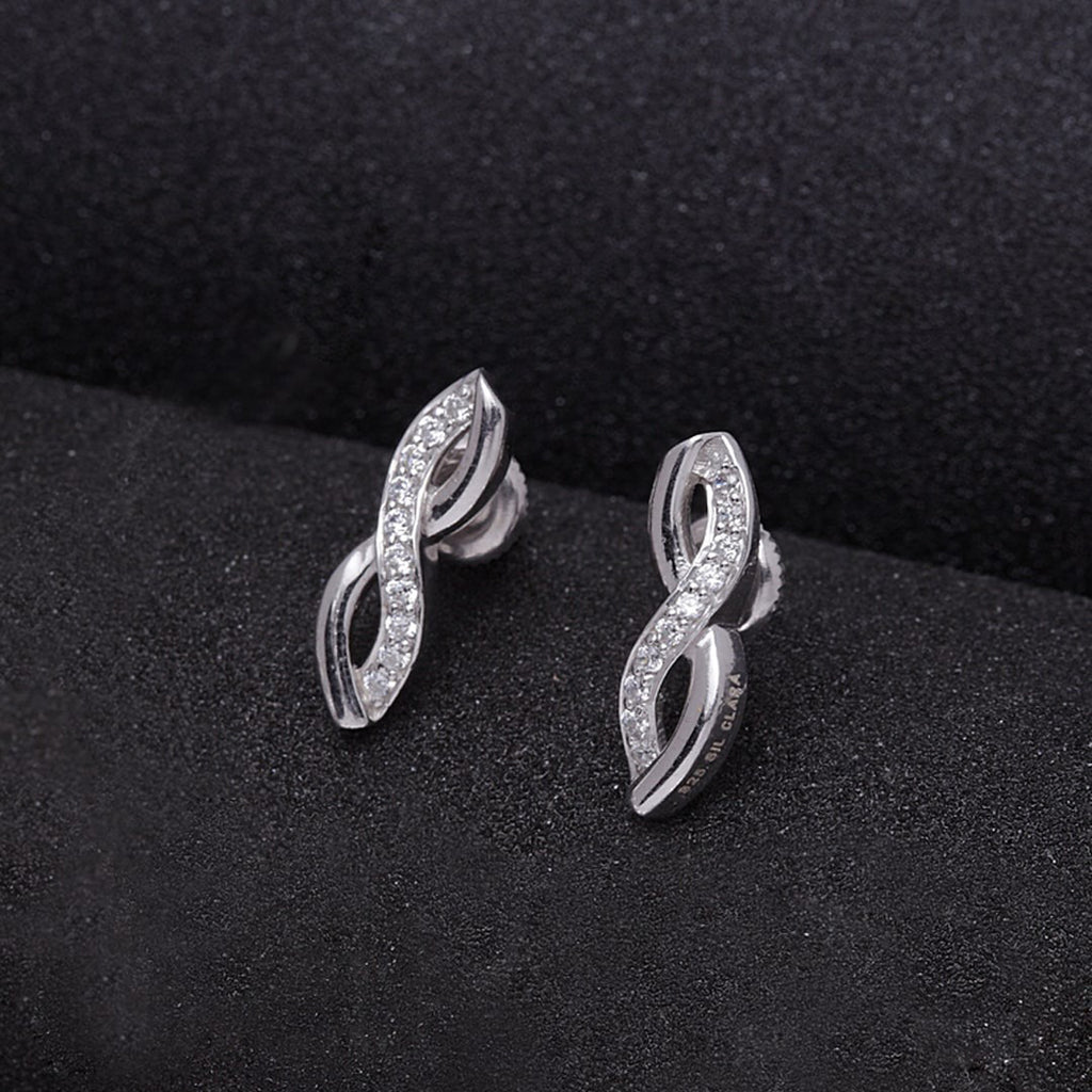 CLARA 925 Sterling Silver Swiss Zirconia Twist Earring With Screw Back Gift for Women and Girls