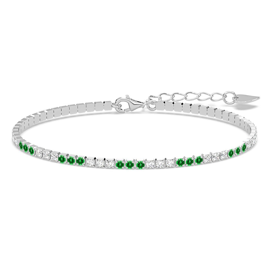 Silver Green Slim Tennis 2mm Bracelet