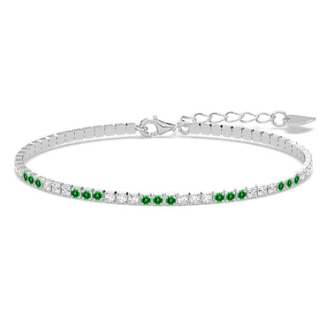 Silver Green Slim Tennis 2mm Bracelet