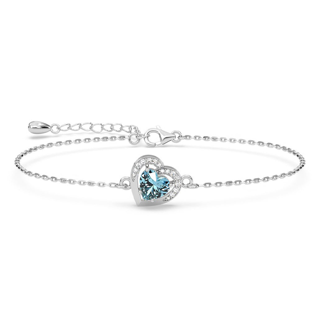 Silver Sky Blue Heart Bracelet