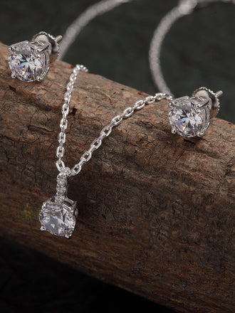 Silver Round Brilliant Solitaire Jewellery Set