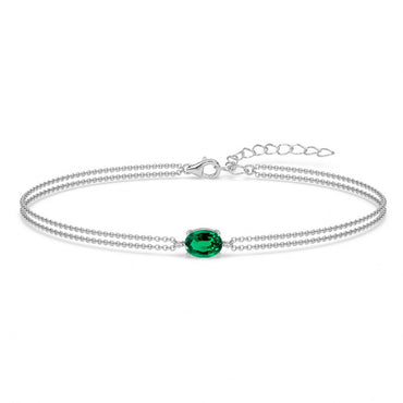 Silver Green Solitaire Double Chain Bracelet