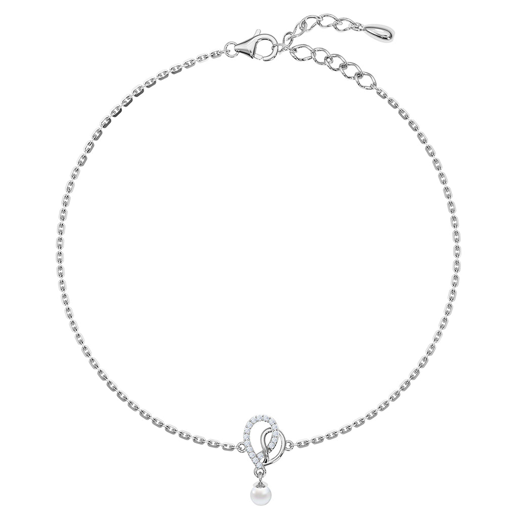 Silver Zahab Pearl Interlocked Anklet Payal (Single)