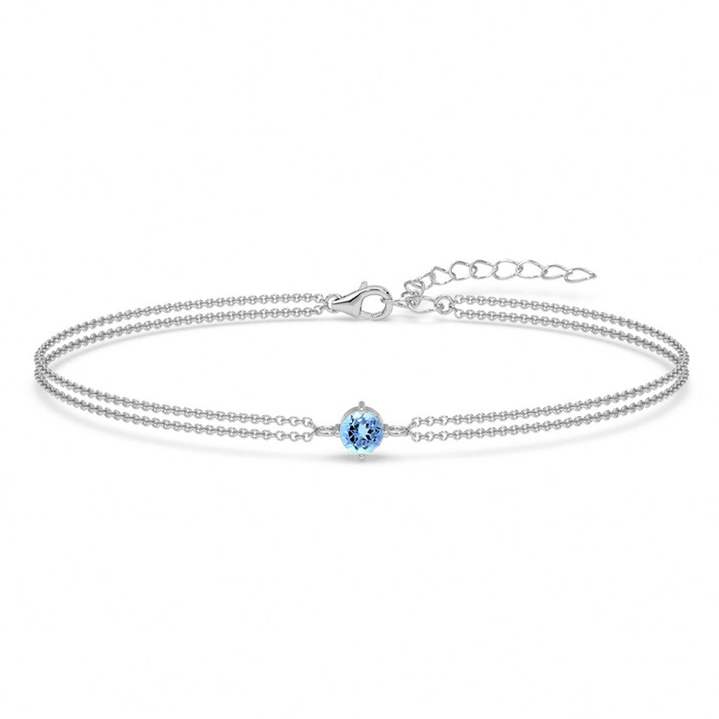 Silver Sky Blue Solitaire Double Chain Bracelet