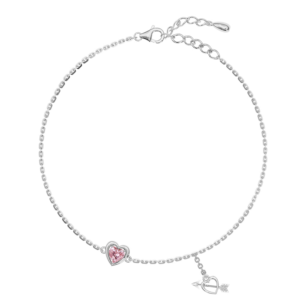 Silver Pink Heart Anklet Payal (Single)