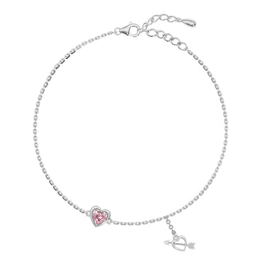 Silver Pink Heart Anklet Payal (Single)