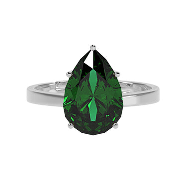 CLARA 925 Sterling Silver Dark Green Tear Drop Ring with Adjustable Band | Rhodium Plated, Swiss Zirconia | Gift for Women & Girls
