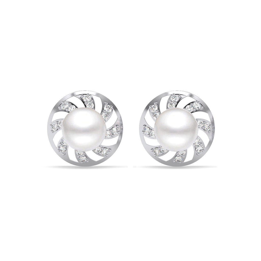 Silver Damsa Real Pearl Stud Earrings