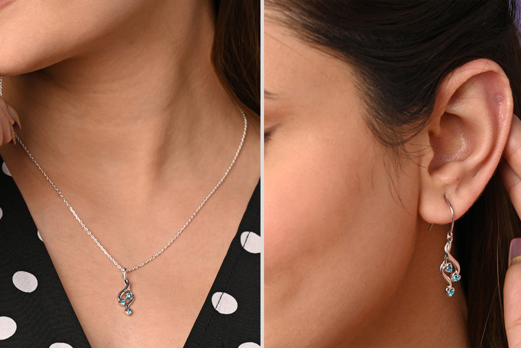 CLARA 925 Sterling Silver Valentina Pendant Earring Chain Jewellery Set 