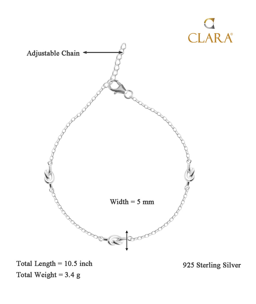CLARA 925 Sterling Silver knot Anklet Payal ( Single ) Adjustable Chain Gift for Women and Girls