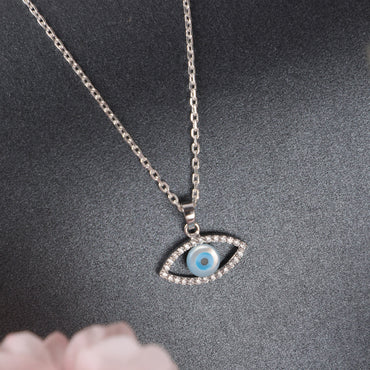 CLARA 925 Sterling Silver Evil Eye Halo Pendant Chain Necklace 