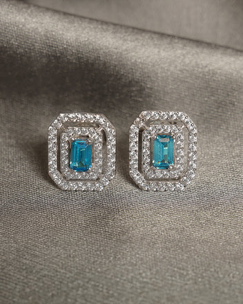 Silver Blu Elegante Stud Earrings